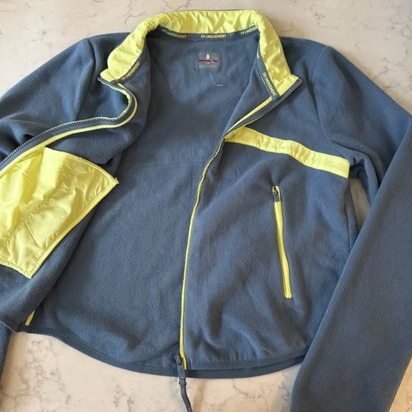 Free People In The Zone Zip Up Fleece Jacket Skyline/ Sour Citrus Size Large - Picture 7 of 11